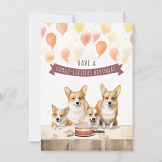 Tenha um Aniversário Corgi-Licioso. Cartão de aniv