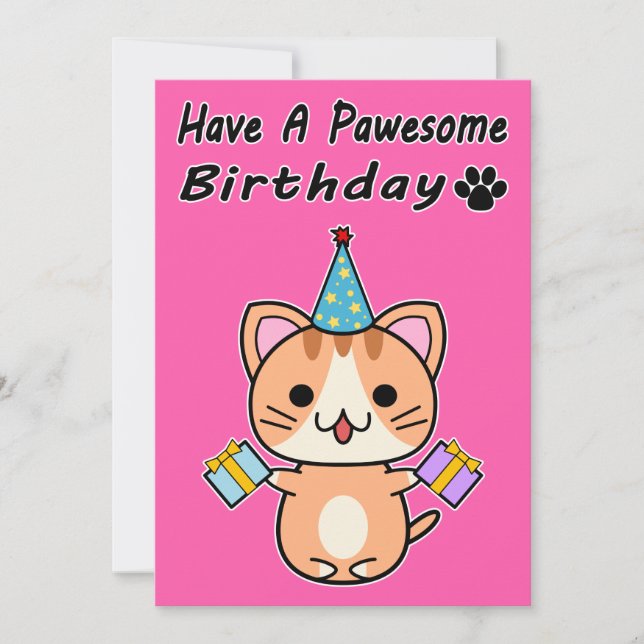 Tenha um Aniversário Pawesome - Gato Tabby Gengibr (Frente)