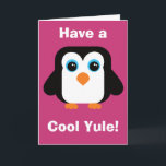 Tenha um cartão de Natal legal do pinguim de Yule<br><div class="desc">Este cartão de Natal brilhante e colorido caracteriza uma ilustração de um pinguim adoràvel bonito dos desenhos animados contra um fundo cor-de-rosa magenta brilhante. "Tenha um Yule legal!" a mensagem na parte dianteira deste cartão pode facilmente ser personalizada com seu próprio cumprimento usando os campos dos modelos. Use o campo...</div>