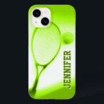Tênis e capas de iphone verde para esportes de raq<br><div class="desc">caixa esportiva de tênis para iphone. Personalize este item com o seu nome. Este exemplo diz Jennifer. Este trabalho de arte original único foi fotografado e projetado por Sarah Trett para www.mylittleeden.com</div>