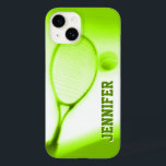Tênis e capas de iphone verde para esportes de raq<br><div class="desc">caixa esportiva de tênis para iphone. Personalize este item com o seu nome. Este exemplo diz Jennifer. Este trabalho de arte original único foi fotografado e projetado por Sarah Trett para www.mylittleeden.com</div>