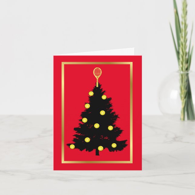 Tenis e Raquete de Tênis Árvore de Natal Cartão (Frente)