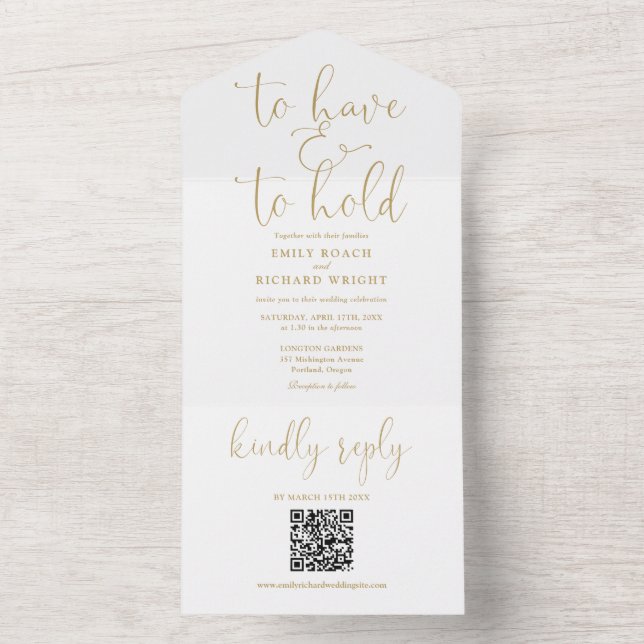 Ter E Manter Código QR Chic Casamento Dourado (Interno)