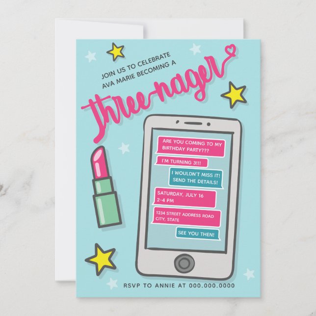 Terceiro Convite de Aniversário da Menina Engraçad (Frente)