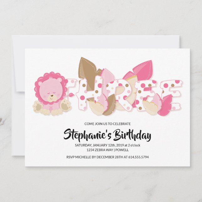 Terceiro Convite de aniversário de Leão Rosa (Frente)