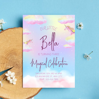 Terceiro Convite de aniversário do Rainbow Unicorn