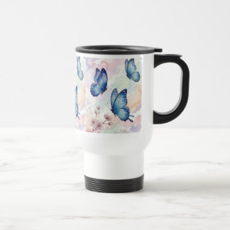 Térmica Caneca Borboleta Aquarela | Arte Floral Azul Suave