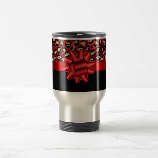 Térmica Caneca com Estampa de Leopardo Vermelho, Dourado e (Centro)