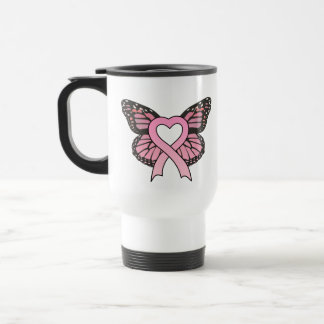 Térmica Caneca cor-de-rosa da borboleta do coração da fita
