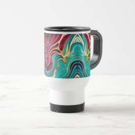 Térmica Caneca de Café com Arte Fluida em Ondas Douradas