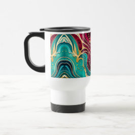 Térmica Caneca de Café com Arte Fluida em Ondas Douradas