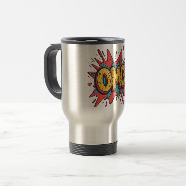 Térmica Caneca de Café de Arte Pop “OMG!” de Quadrinhos Re (Frente Esquerda)