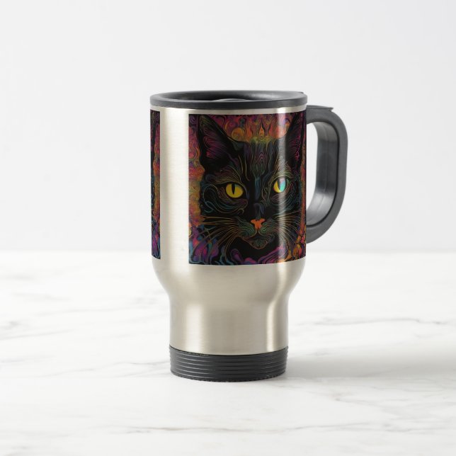 Térmica caneca de café - gato preto (Frente Esquerda)