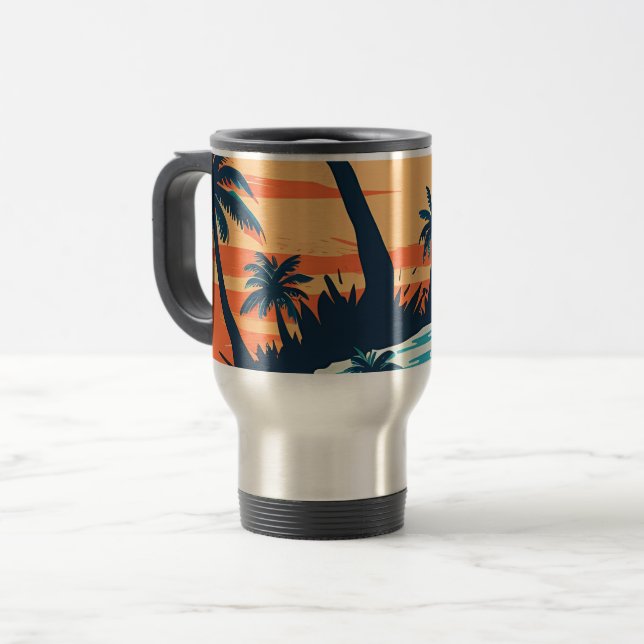 Térmica Caneca de Café Praia do Pôr do Sol Tropical – Palm (Frente Esquerda)