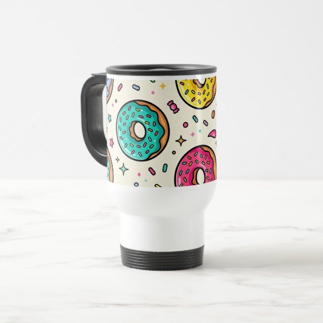 Térmica Caneca de Viagem/Diária com Padrão de Donut (Frente Esquerda)