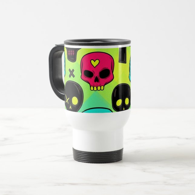 Térmica Caneca de Viagem/Passeio com Estampa de Caveira (Frente Esquerda)