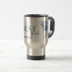 Térmica Caneca Floral Azul Personalizada, Amiga Querida Pe