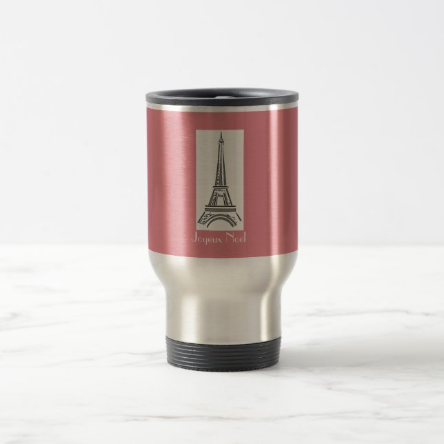 Térmica Caneca Joyeux Noel Natal Francês Torre Eiffel Rosa (Centro)