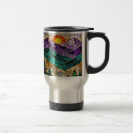 Térmica Caneca Nascer do Sol Montanha Vidro Pintado 