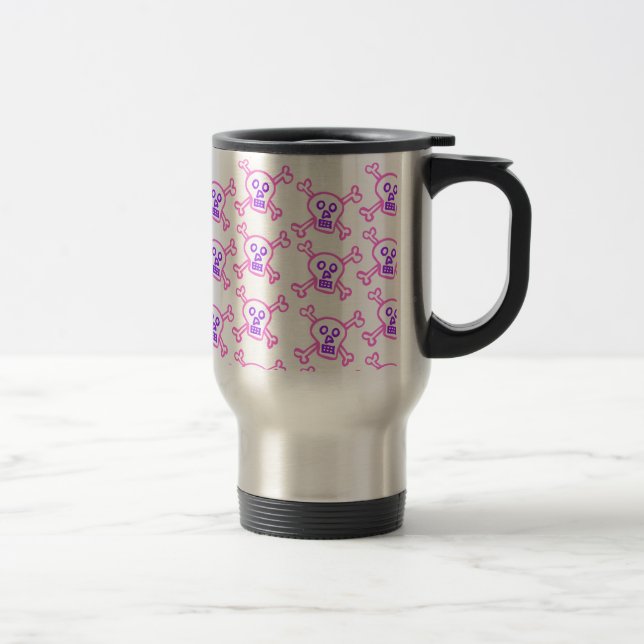Térmica Crânio cor-de-rosa e violeta e Crossbones - caneca (Direita)
