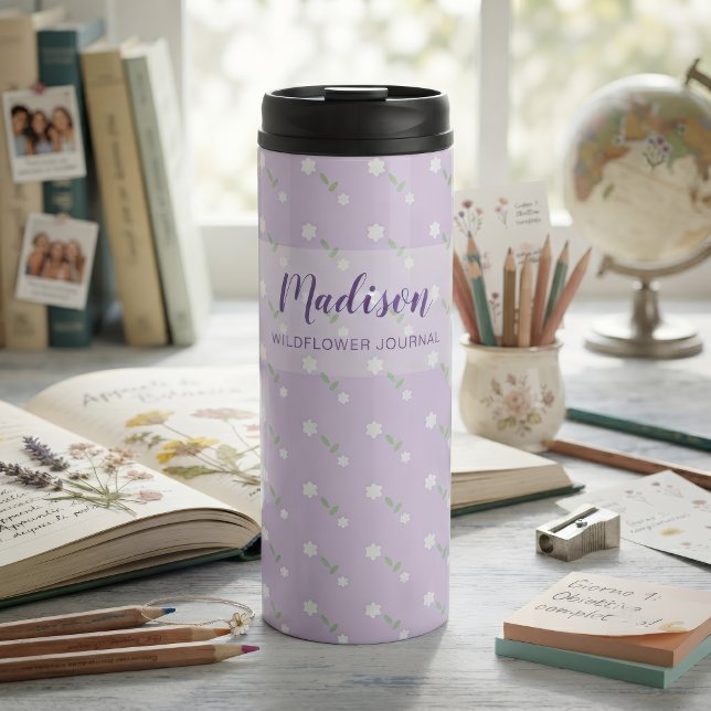 Térmica Garrafa de Água Personalizada com Nome, Flor Silve (Criador carregado)