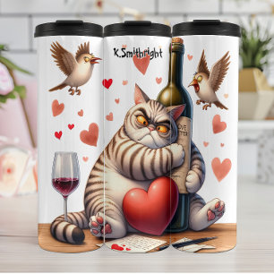 Térmica Gato Grumpy com Garrafa de Vinho