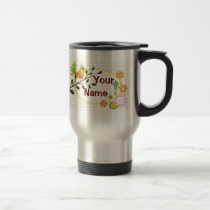Térmica Pássaro retro e flores sua caneca conhecida
