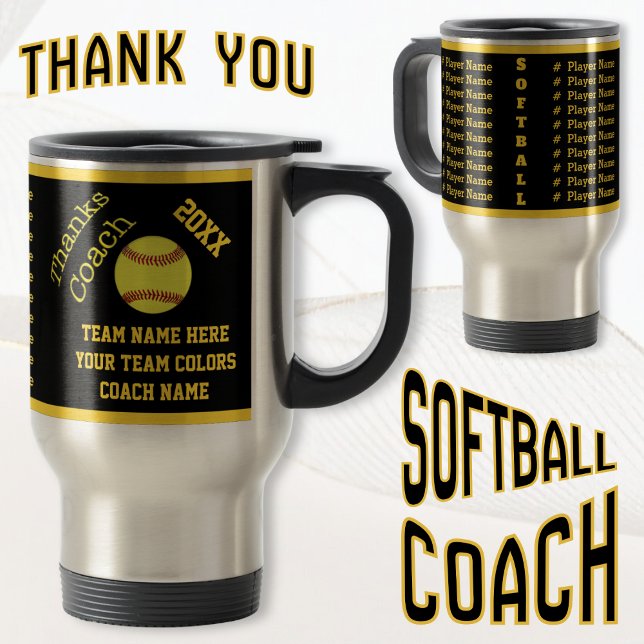 Térmica Preto ouro caneca conhecida do treinador do (Good gifts for softball coaches. Personalized, softball coach mug. Gifts for Softball Coaches.)