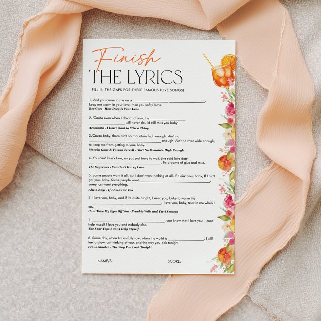 Termine a letra da música Jogo de Chuveiro de Noiv (Finish the lyrics Bridal Shower Game | Love at First Spritz theme)