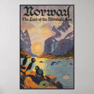 Terra da Noruega do Poster vintage Sun Midnight