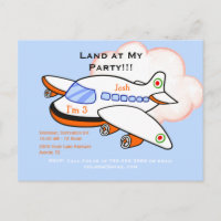 Terra do avião no meu convite azul à Festa de aniv