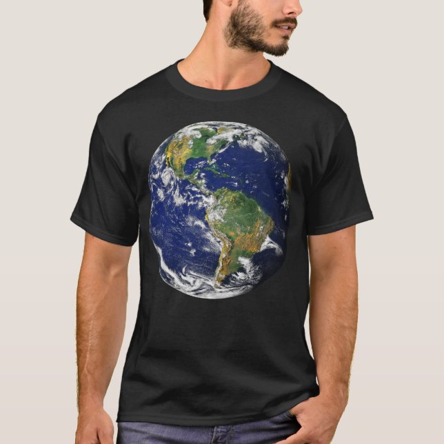 TERRA do PLANETA do t-shirt preto dos homens do (Frente)