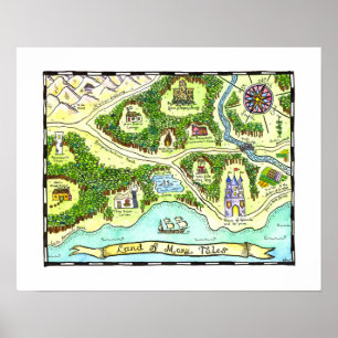 Terra do poster do mapa de muitos contos
