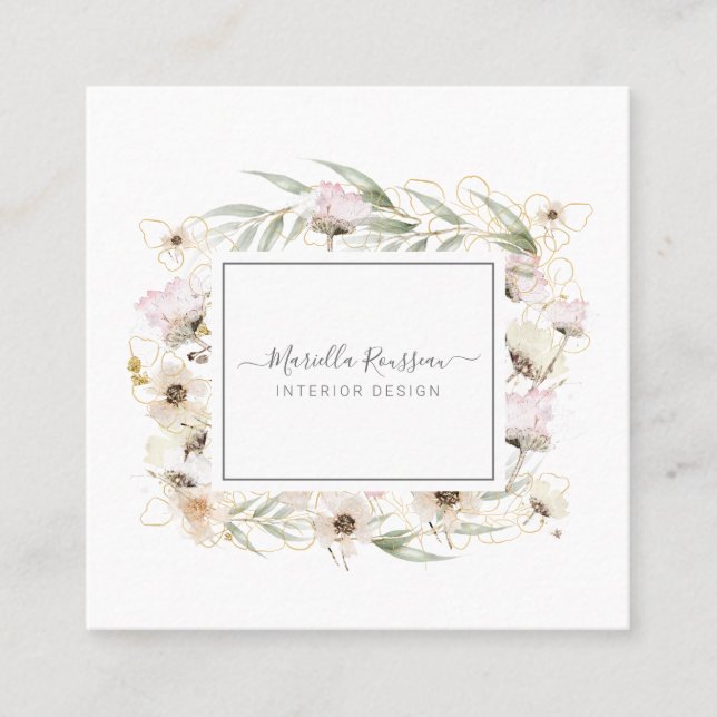 Terra Verde Dourada Floral Cartão de visita (Frente)