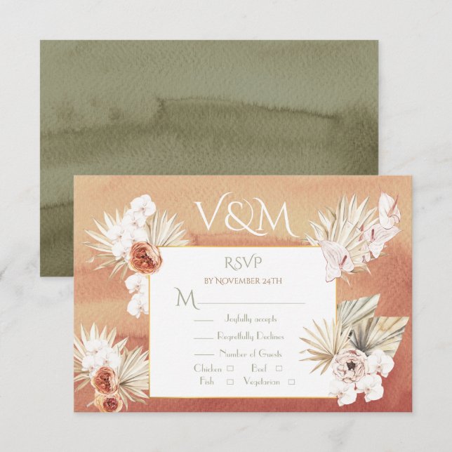 Terracota e folhas de palmeira Khaki Tropical RSVP (Frente/Verso)