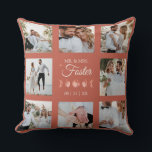 Terracota Lua Sr. e Sra. Almofada de Lançamento de<br><div class="desc">Celebre as memórias do seu casamento de forma aconchegante com esta almofada personalizada de colagem de fotos em terracota. Com espaço para oito fotos favoritas, tipografia elegante de Sr. e Sra. e um design de fases da lua em aquarela, esta almofada decorativa de tema celestial é um souvenir significativo ou...</div>