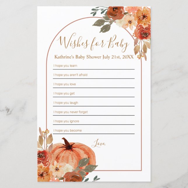 Terracota Pumpkin Floral Desejos para Bebê (Frente)