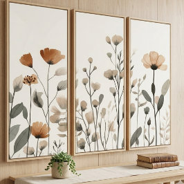 Terracota Suave e Flores Silvestres em Aquarela de