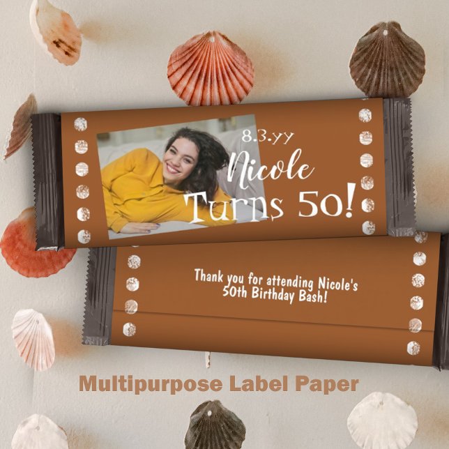 Terracotta 50th Birthday Candy Bar Wrapper (gold terracotta copper hawaii 5-0 50th birthday party personalized chocolate candy bar wrapper label)