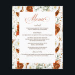 Terracotta and White Floral Elegant Wedding Menu<br><div class="desc">White,  terracotta and earthy romantic flowers white menu cards</div>
