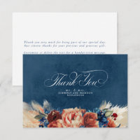 Terracotta Azul Marinho Floral Boho Agradecimento 