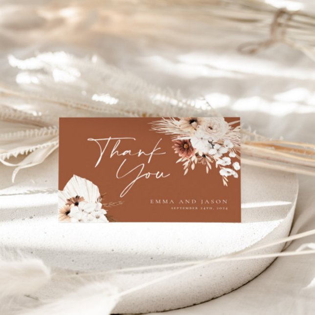 Terracotta Boho Cartões de agradecimentos Floral d (Criador carregado)