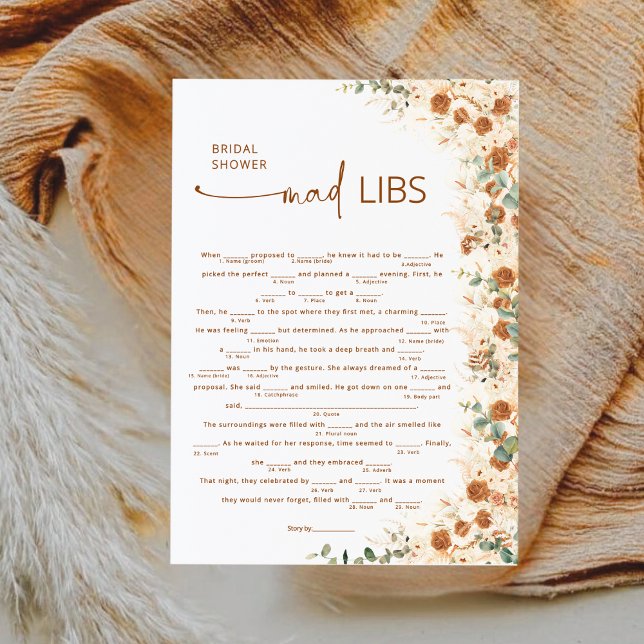 Terracotta Boho - Chá de panela Floral Mad Libs Ga (Criador carregado)