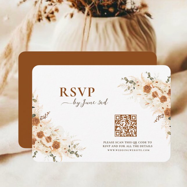 Terracotta Boho Floral Weding RSVP com Código QR (Criador carregado)