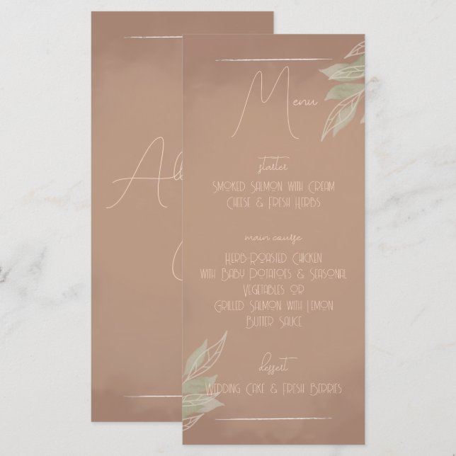 Terracotta Boho Minimalist Wedding Menu (Frente/Verso)