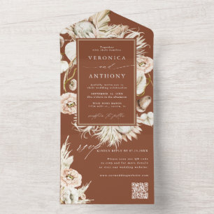 Terracotta Boho Pampas Grass Casamento Código QR
