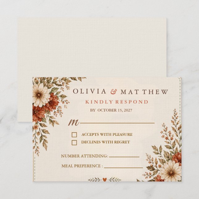 Terracotta Botanical Wedding RSVP Card (Frente/Verso)