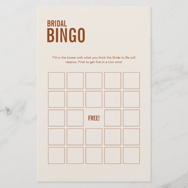 Terracotta Bridal Bingo - Jogo do Chá de panela (Frente)