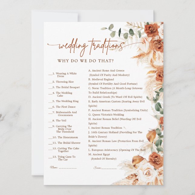 Terracotta Bright Floral Wedding Traditions Game (Frente)