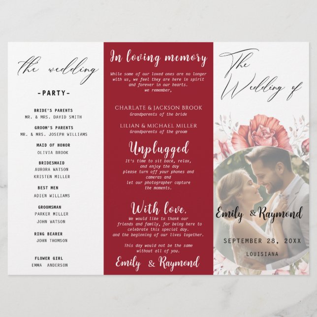 Terracotta Burgundy Blush Floral Wedding  Program (Frente)